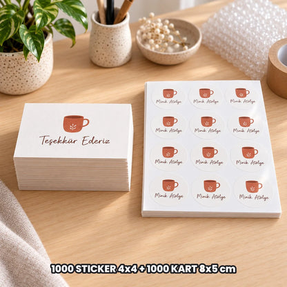 E-ticaret paketi seçenekleri: 1000 STICKER 4x4 + 1000 KART 8x5 cm