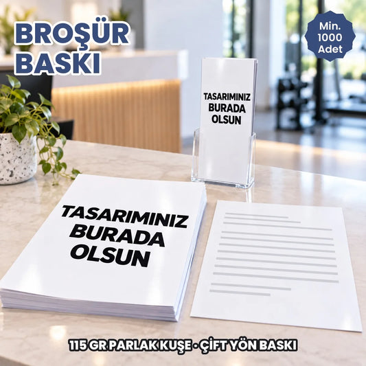 Broşür baskı: tasarımınızın basılacağı 115 gr parlak kuşe çift yön baskılı broşür destesi