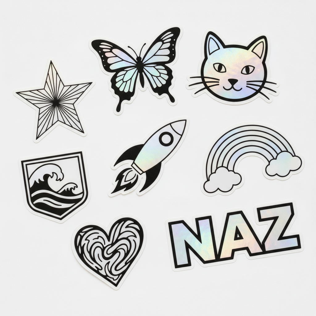 Farklı şekillerde tam kesim hologram sticker örnekleri