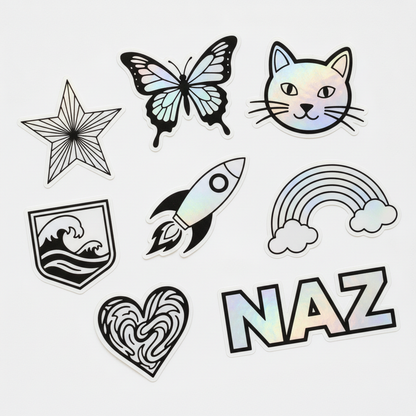 Farklı şekillerde tam kesim hologram sticker örnekleri