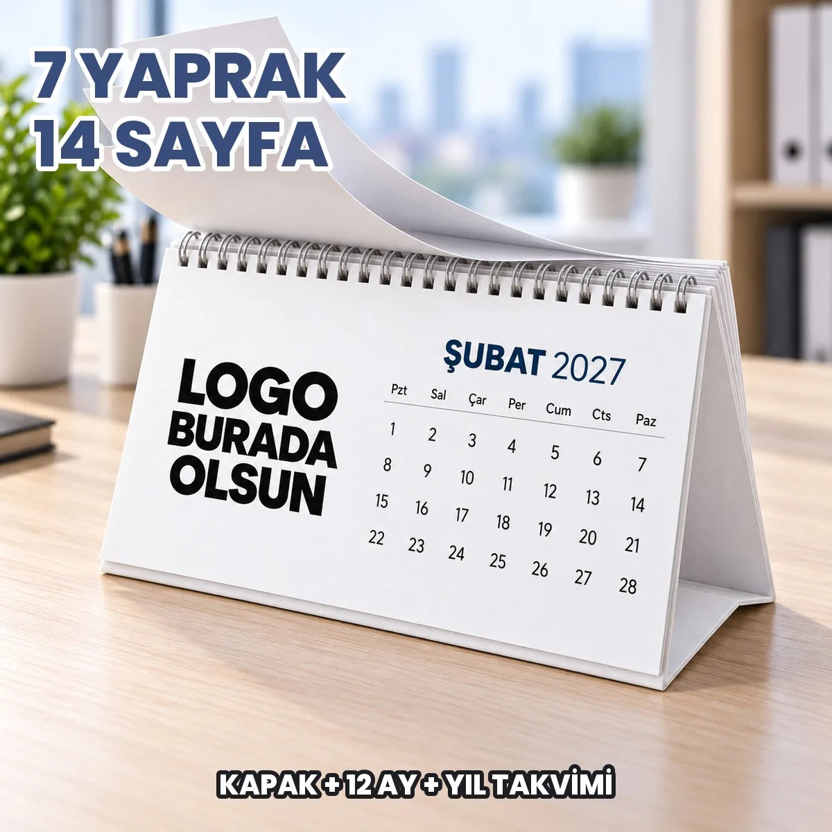 Kalın taşıyıcılı masa takvimi yaprakları: 7 yaprak 14 sayfa, spiralden kolay çevrilir