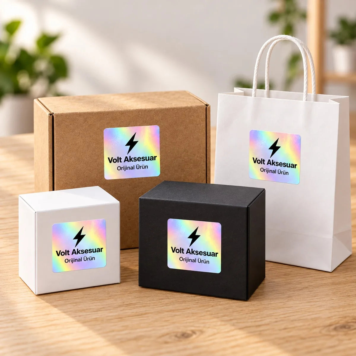 Kare hologram sticker kullanım alanları: ürün kutusu, kargo kutusu, hediye kutusu ve kâğıt çanta