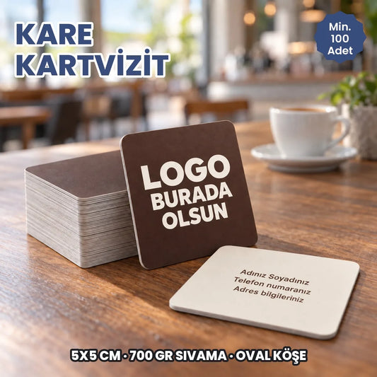 Kare kartvizit: logonuzun ve bilgilerinizin basılacağı alanları gösteren kapak görseli