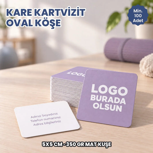 Oval köşe kare kartvizit: logonuzun ve bilgilerinizin basılacağı alanları gösteren kapak görseli