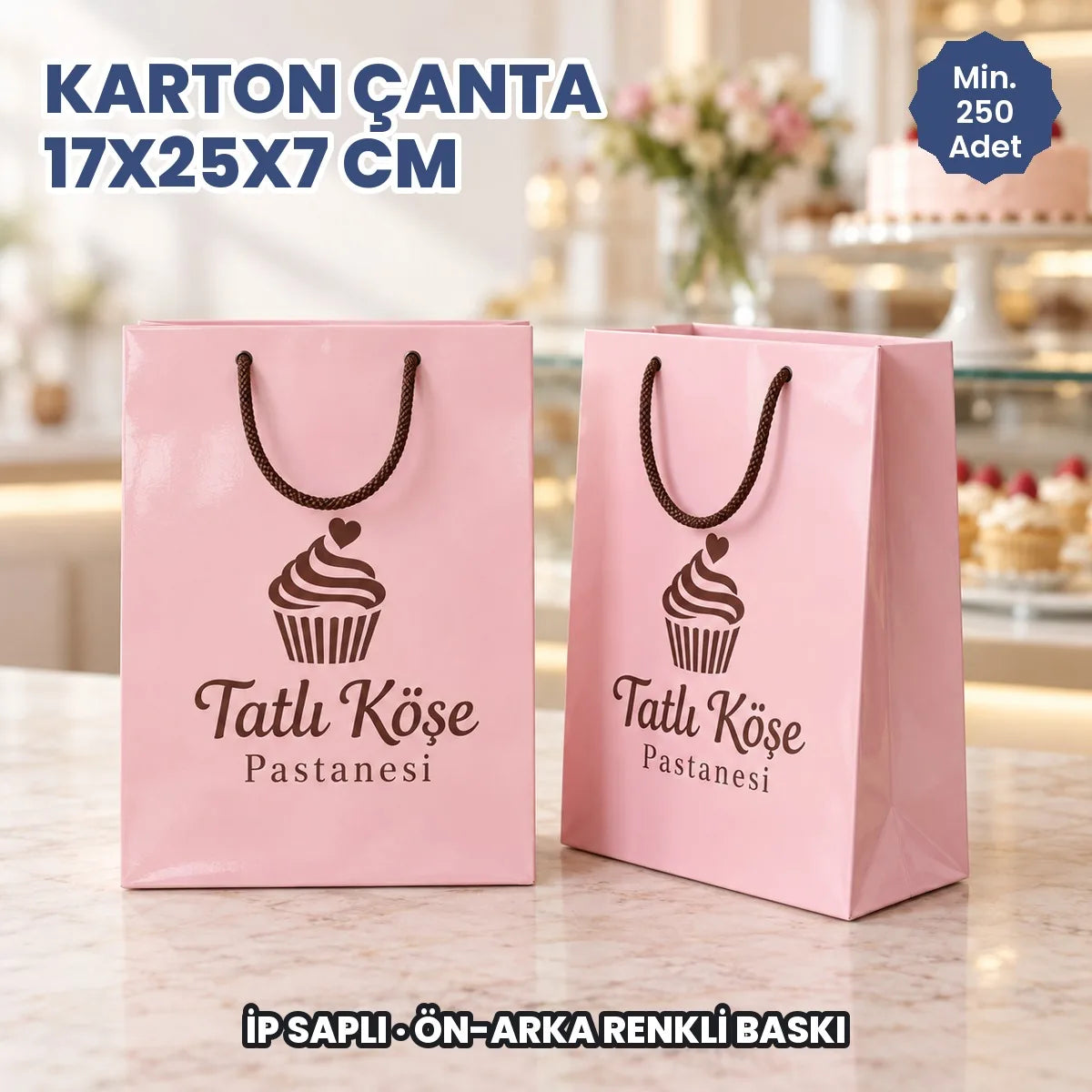 Karton çanta 17x25x7 cm örneği: hayali marka ile basılmış ürün