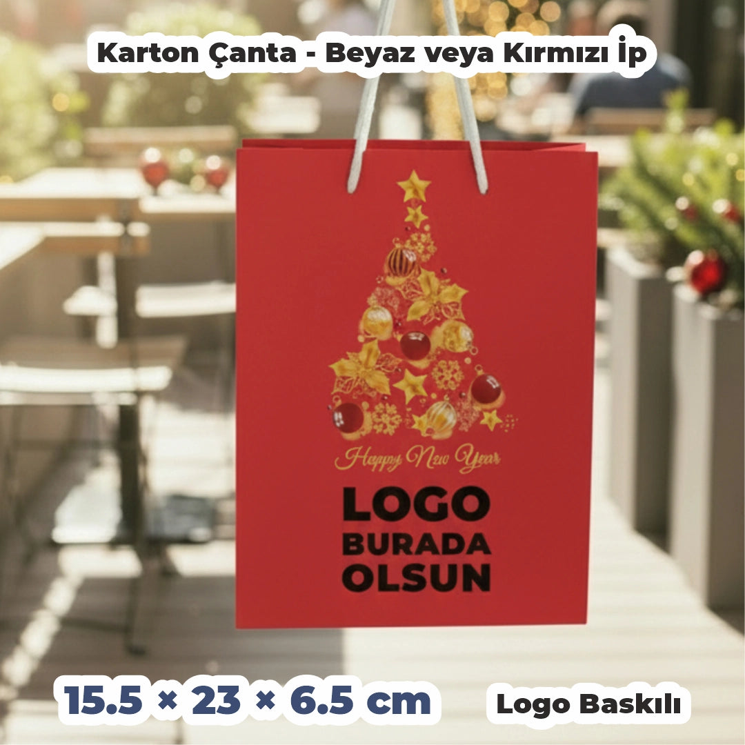 Yılbaşı Hediye Seti – Logo Baskılı Karton Çanta, Tebrik Kartı, Roller Kalem ve Spiralli Defter