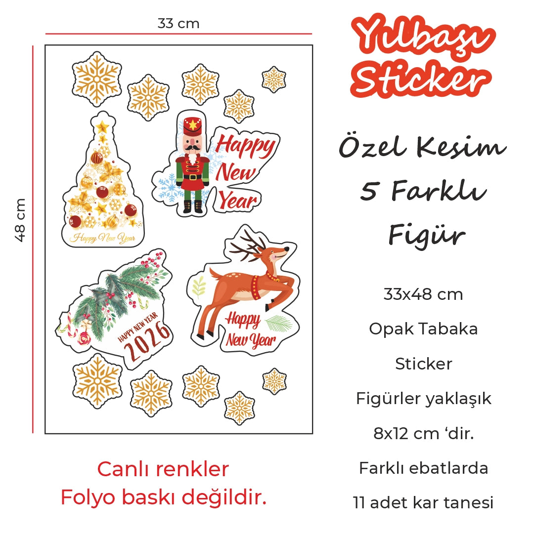 Yılbaşına Özel  Sticker – Su Geçirmez, Dayanıklı Cam & Duvar Yılbaşı Süsleri