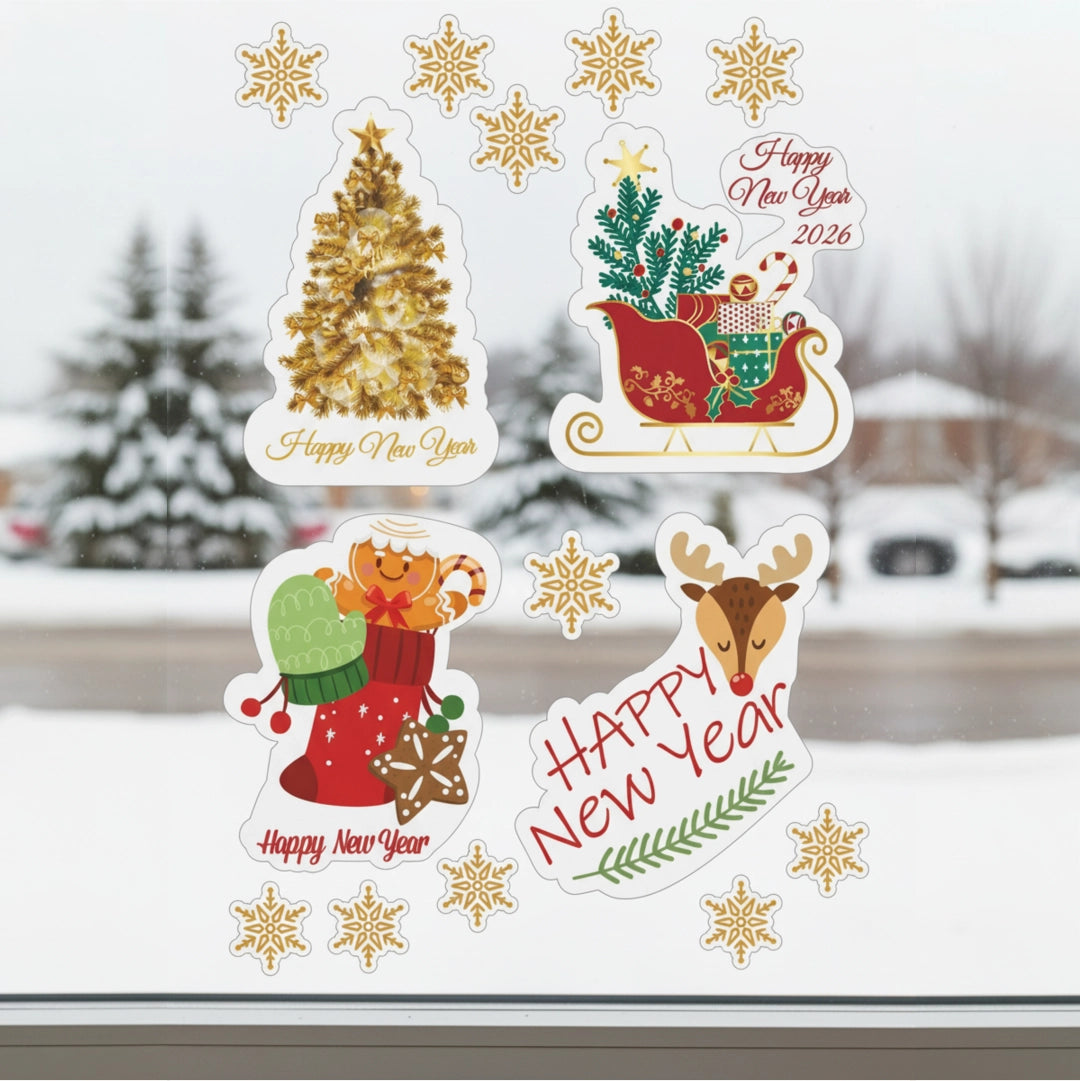 Yılbaşına Özel Kesim Sticker – Su Geçirmez, Dayanıklı Cam & Duvar Yılbaşı Süsleri
