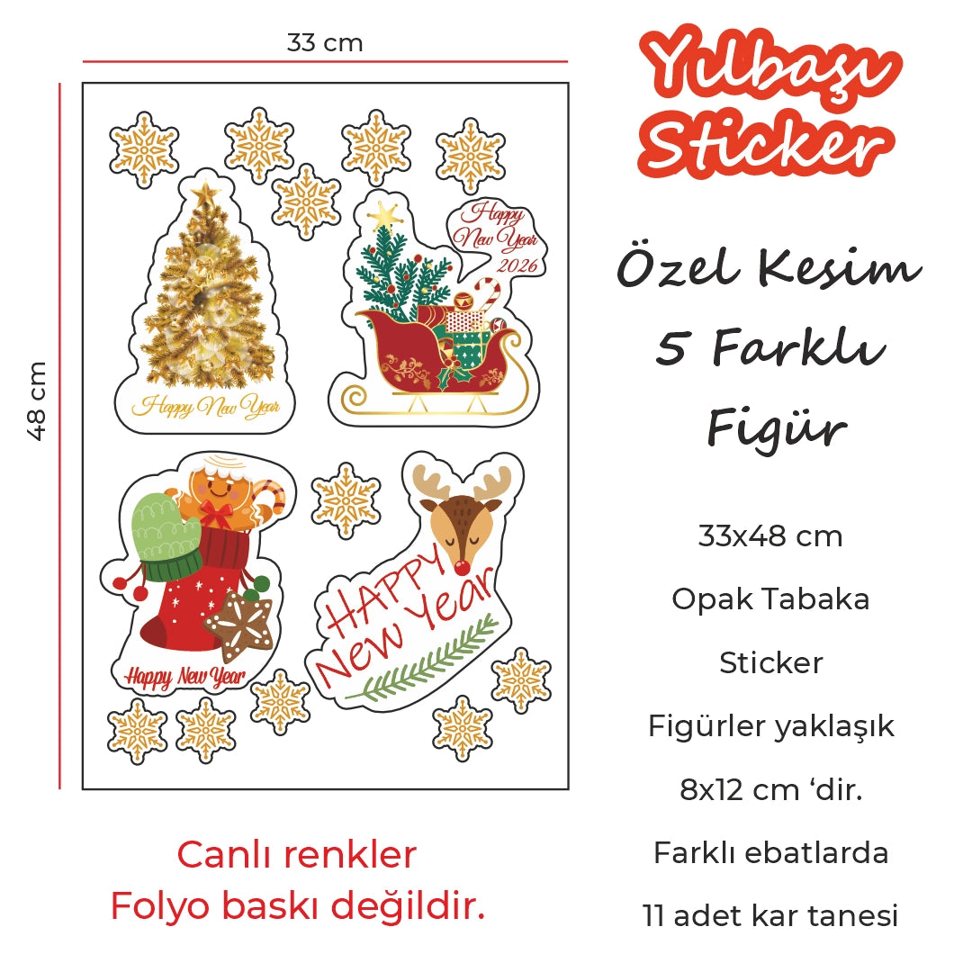 Yılbaşına Özel Kesim Sticker – Su Geçirmez, Dayanıklı Cam & Duvar Yılbaşı Süsleri