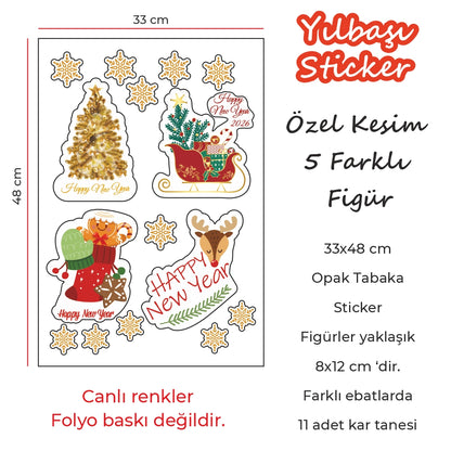 Yılbaşına Özel Kesim Sticker – Su Geçirmez, Dayanıklı Cam & Duvar Yılbaşı Süsleri