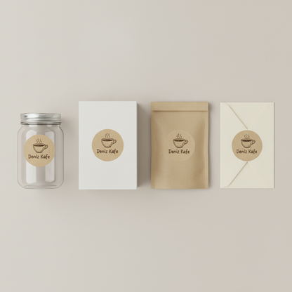 Aynı kraft sticker kavanoz, kutu, kese kağıdı ve zarf üzerinde