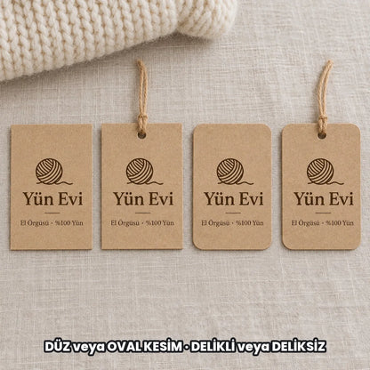 Kraft karton ürün etiketi seçenekleri: DÜZ veya OVAL KESİM, DELİKLİ veya DELİKSİZ