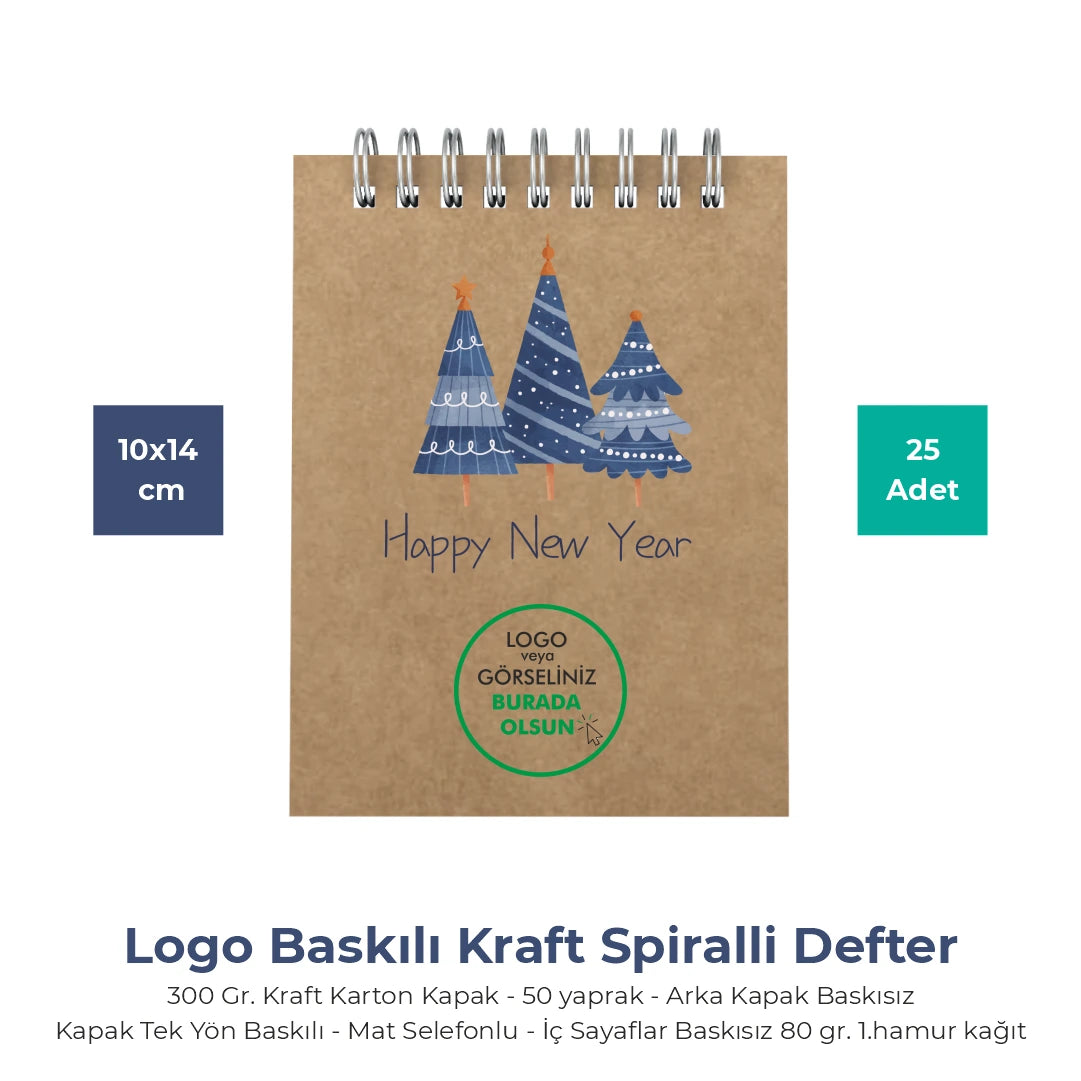 Yılbaşı Kraft Not Defteri – 15 Farklı  Tasarım - Özelleştirilebilir - 10x14 cm