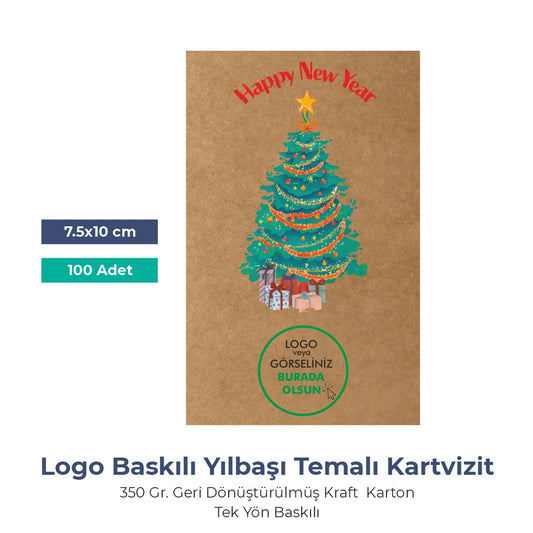 Yılbaşı Kraft Tebrik Kartı – 15 Farklı  Tasarım - Özelleştirilebilir - 10x7.5 cm