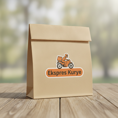 Kraft kargo poşetini mühürleyen özel kesim kuşe etiket