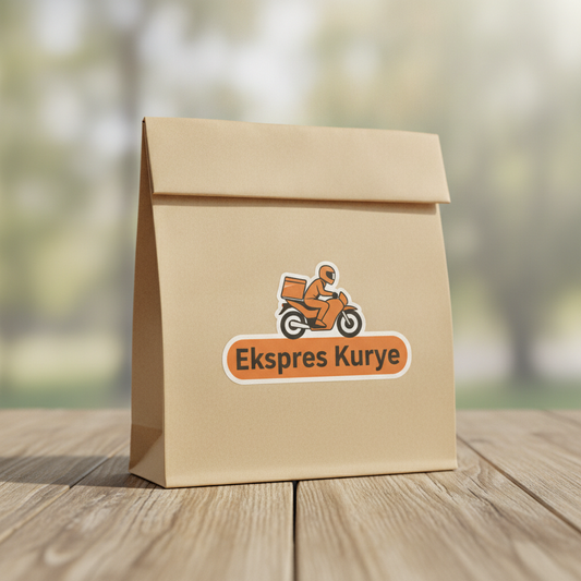Kraft kargo poşetini mühürleyen özel kesim kuşe etiket