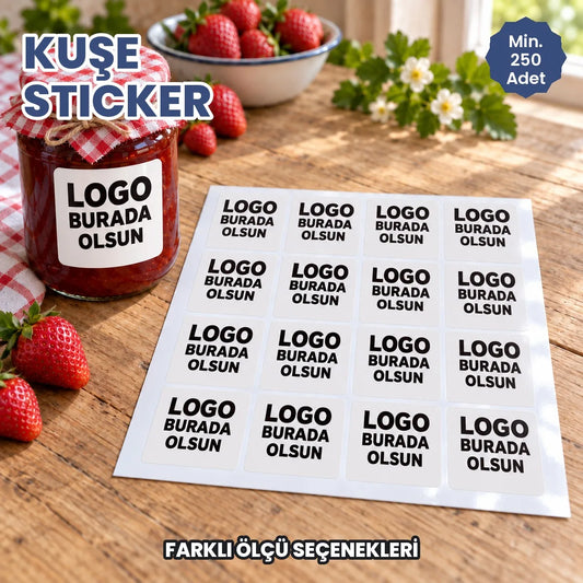 Kuşe sticker baskı: logonuzun basılacağı kuşe etiketler tabakada ve kavanozun üzerinde