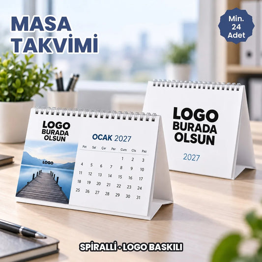Spiralli masa takvimi: logonuzun basılacağı 2027 masa takvimi ofis masasında