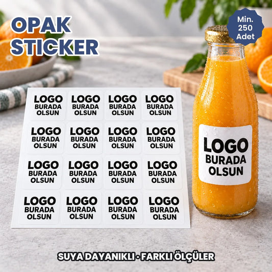Opak sticker baskı: logonuzun basılacağı suya dayanıklı opak etiketler üründe ve tabakada