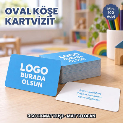 Oval köşe kartvizit: logonuzun ve bilgilerinizin basılacağı alanları gösteren kapak görseli