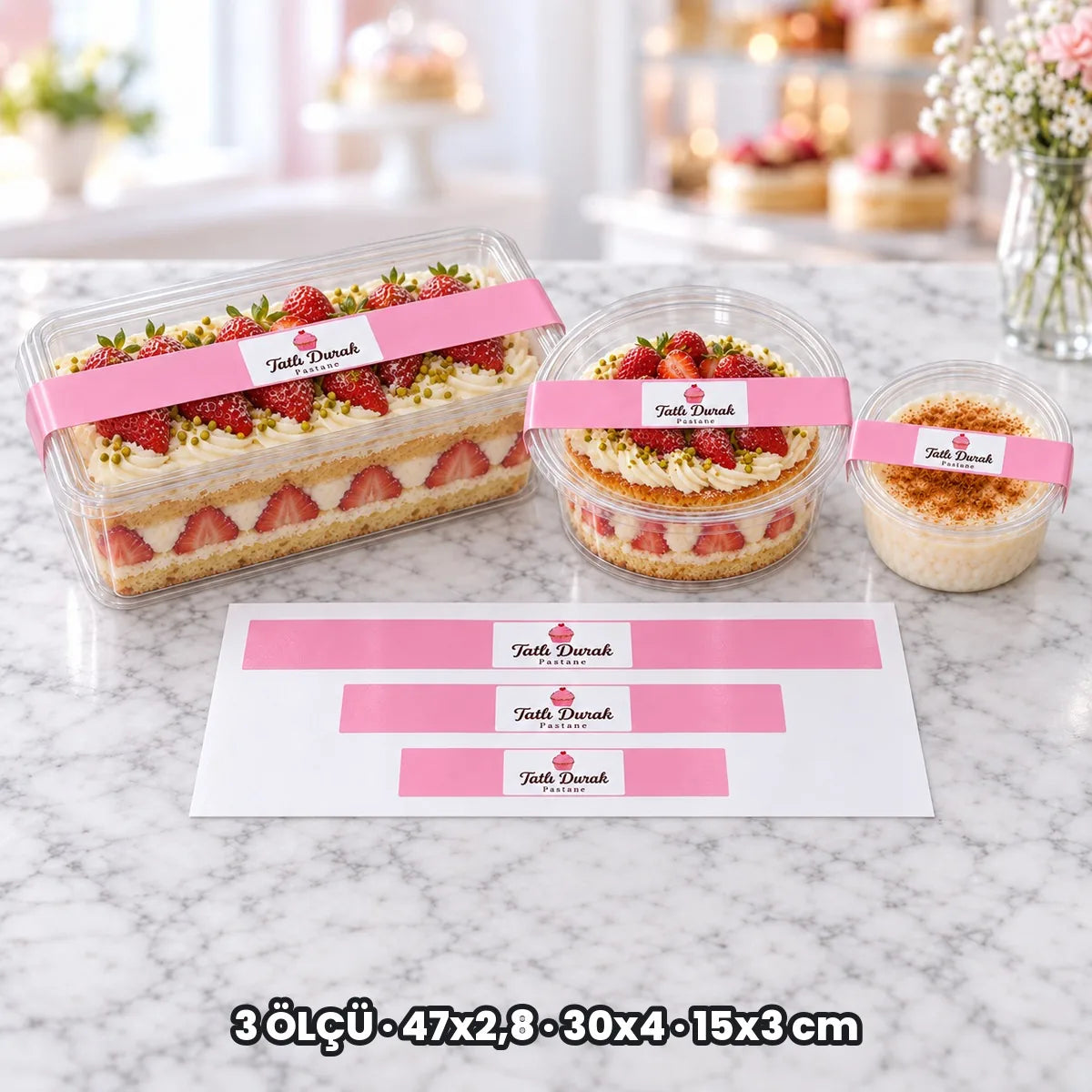 Paket servis sticker seçenekleri: 3 ÖLÇÜ, 47x2,8 cm, 30x4 cm, 15x3 cm