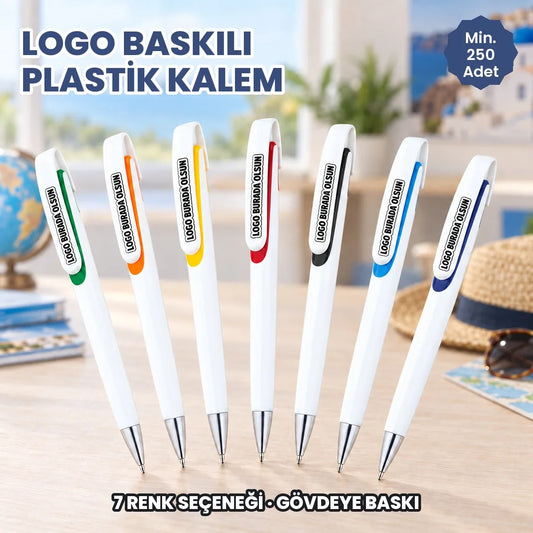 Plastik kalem: logonuzun basılacağı alanları gösteren örnek görsel, logo burada olsun