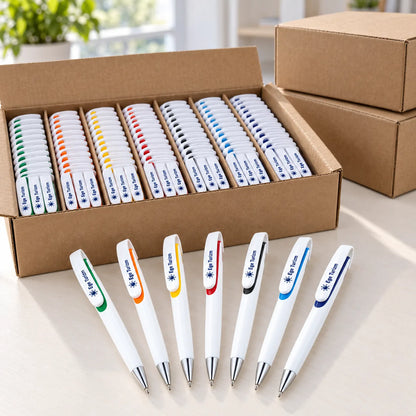 Plastik kalem toplu sipariş: kolide sıralı 250 adet logo baskılı promosyon kalem