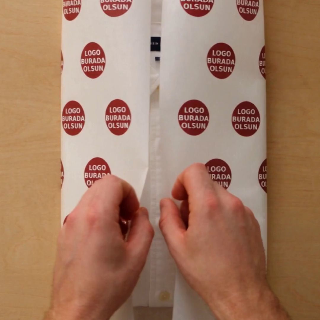Baskılı pelur kağıt ile ürün paketleme — tek renk logo baskısı, 34x44 ve 50x70 cm