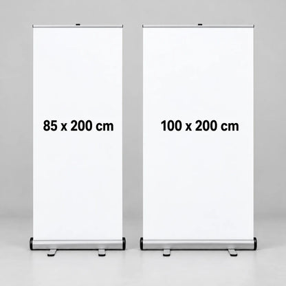 Roll up banner ölçüleri: 85x200 cm ve 100x200 cm yan yana karşılaştırma