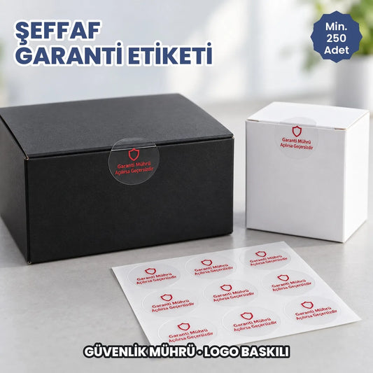Şeffaf garanti etiketi: ürün kutusunun kapağını mühürleyen logo baskılı şeffaf güvenlik etiketi ve etiket tabakası