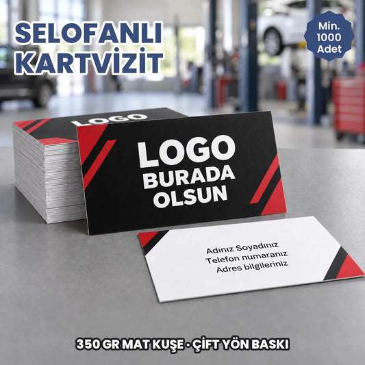 Selofanlı kartvizit: logonuzun ve bilgilerinizin basılacağı alanları gösteren kapak görseli