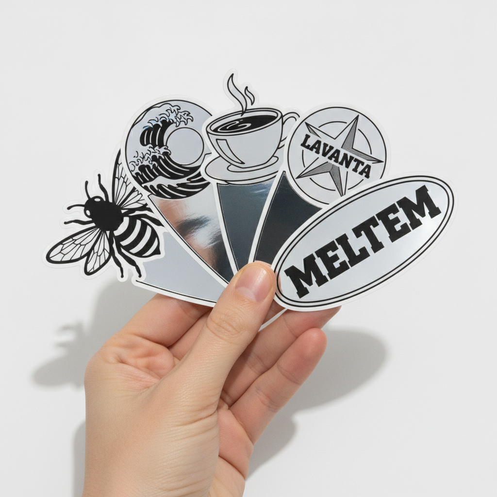Elde tam kesim gümüş metalize sticker çeşitleri — ayna krom parlaklık