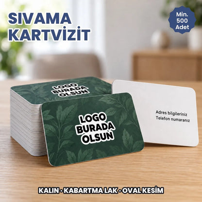 Sıvama kartvizit: logonuzun basılacağı alanları gösteren örnek görsel, logo burada olsun