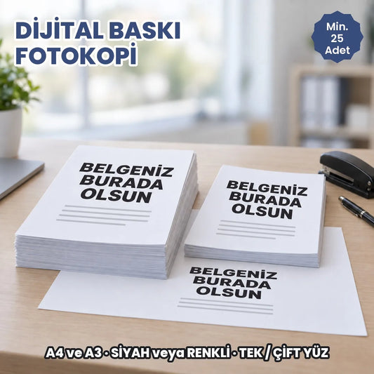 Siyah ve renkli dijital baskı: belgenizin basılacağı A4 ve A3 80 gr 1. hamur kâğıt desteleri