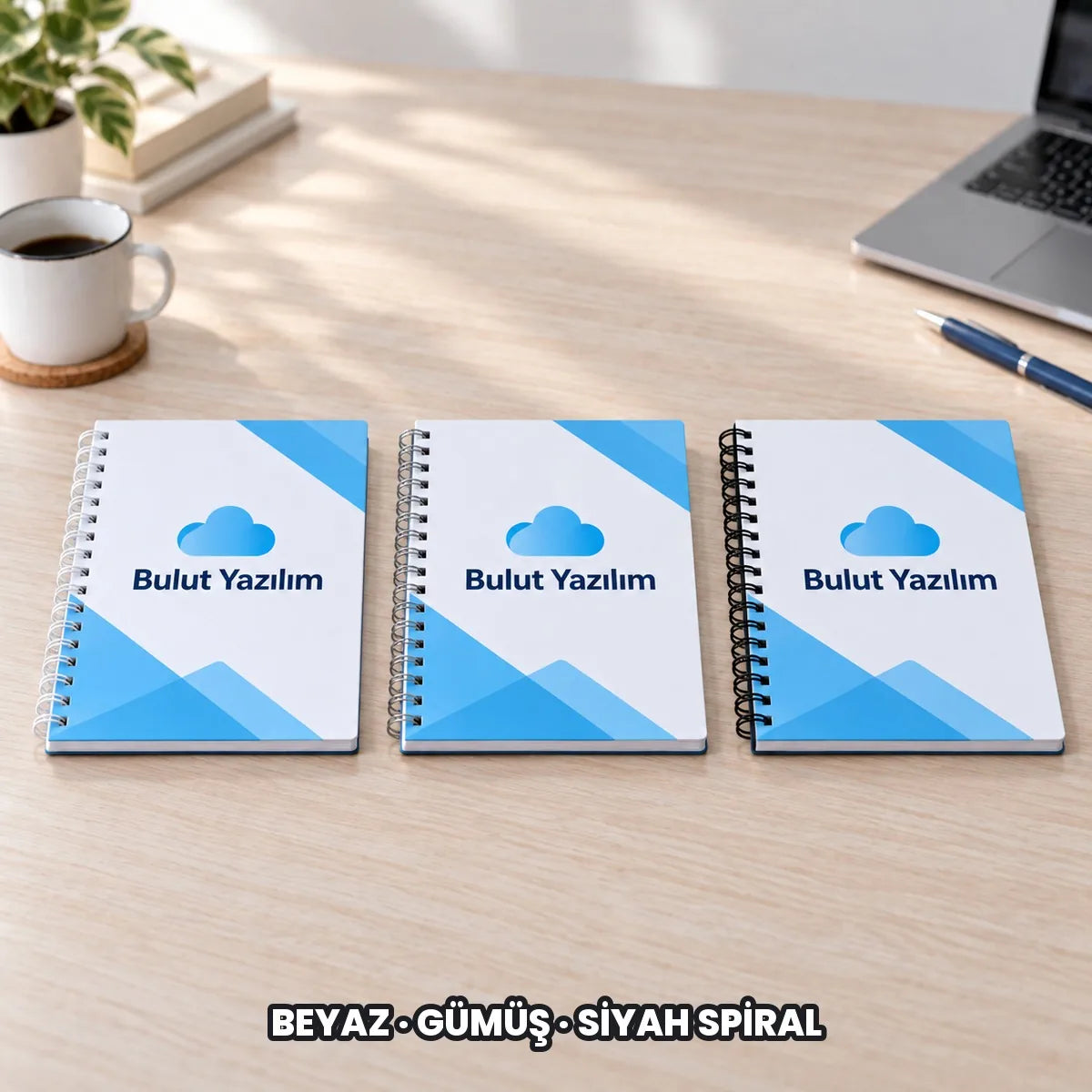Spiralli defter seçenekleri: BEYAZ, GÜMÜŞ, SİYAH SPİRAL