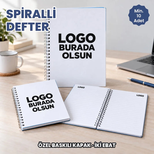 Spiralli defter baskı: kapağına logonuzun basılacağı iki ebat spiralli defter