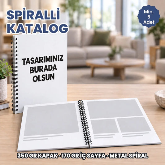 Spiralli katalog baskı: tasarımınızın basılacağı metal spiralli katalog, kapalı ve açık hali