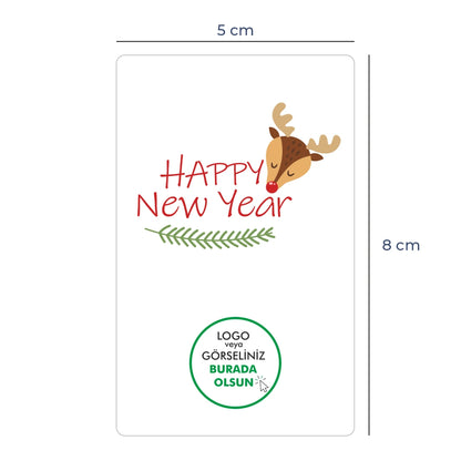 Yılbaşı Kuşe Sticker – 19 Farklı  Tasarım - Özelleştirilebilir - 8x5 cm