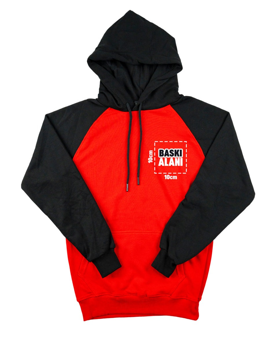 Baskılı Reglan Gövde Kapüşonlu Sweatshirt Kırmızı - 3 İplik Şardonsuz