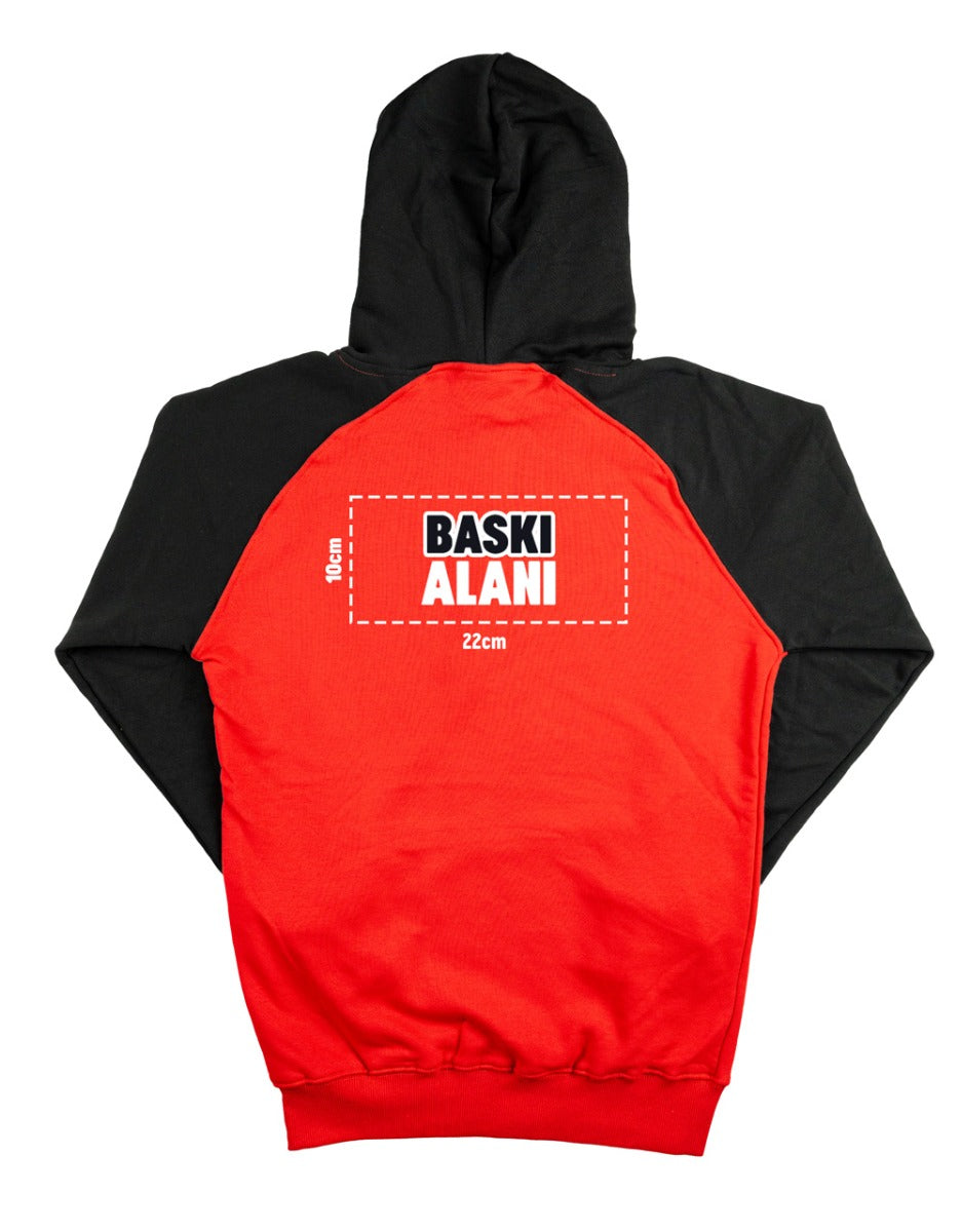 Baskılı Reglan Gövde Kapüşonlu Sweatshirt Kırmızı - 3 İplik Şardonsuz