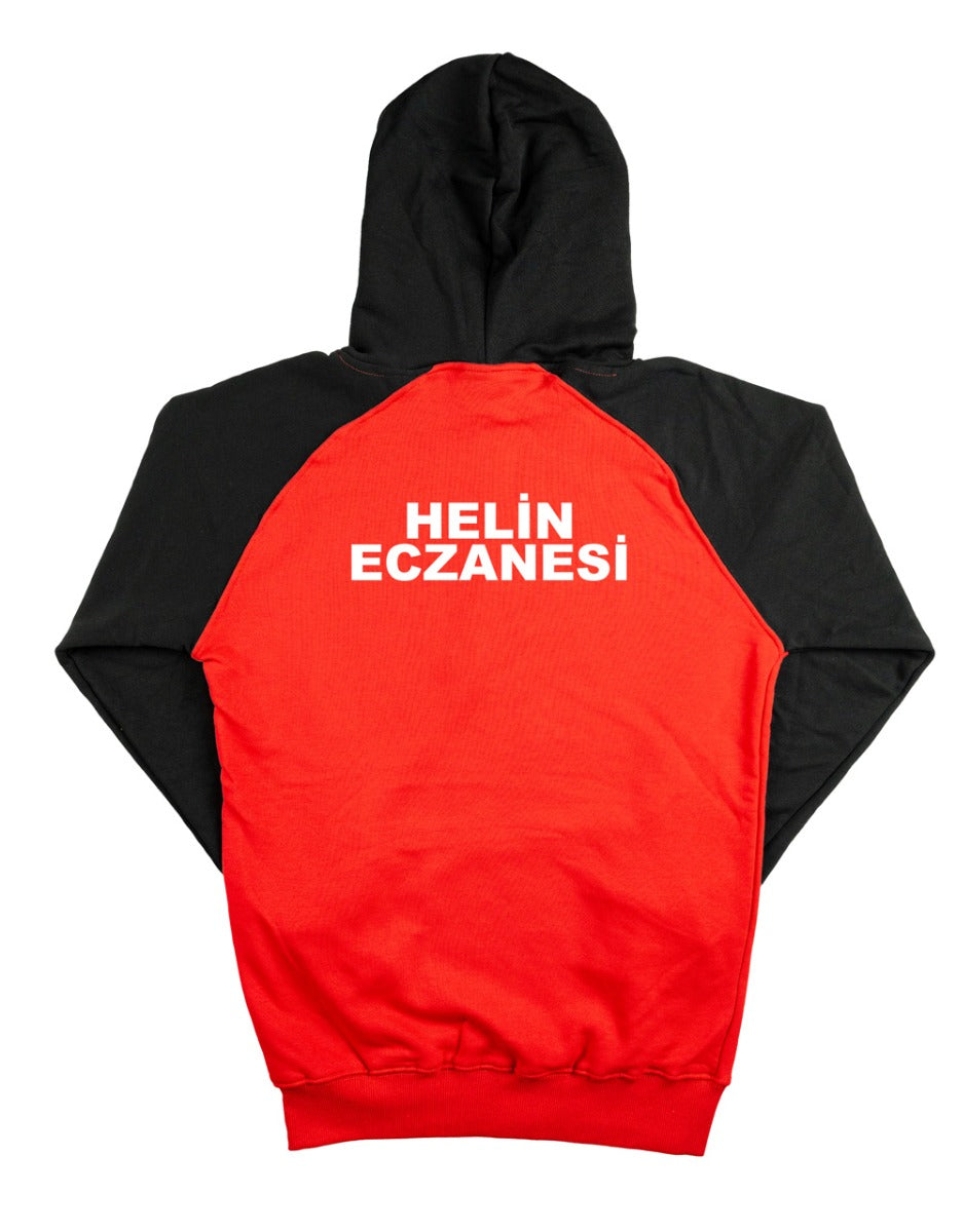 Baskılı Reglan Gövde Kapüşonlu Sweatshirt Kırmızı - 3 İplik Şardonsuz