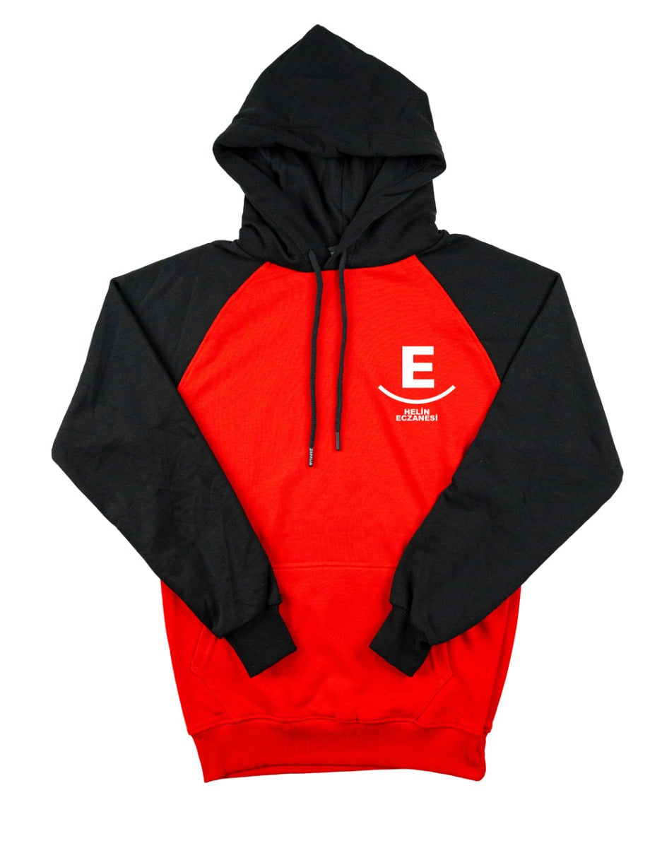 Baskılı Reglan Gövde Kapüşonlu Sweatshirt Kırmızı - 3 İplik Şardonsuz