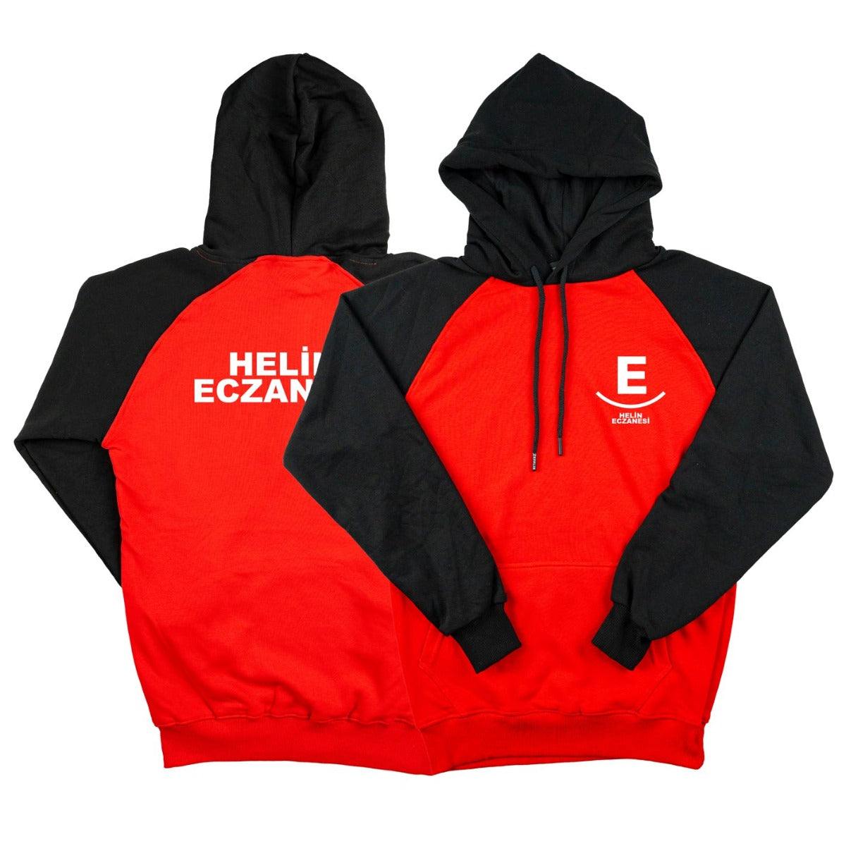 Baskılı Reglan Gövde Kapüşonlu Sweatshirt Kırmızı - 3 İplik Şardonsuz