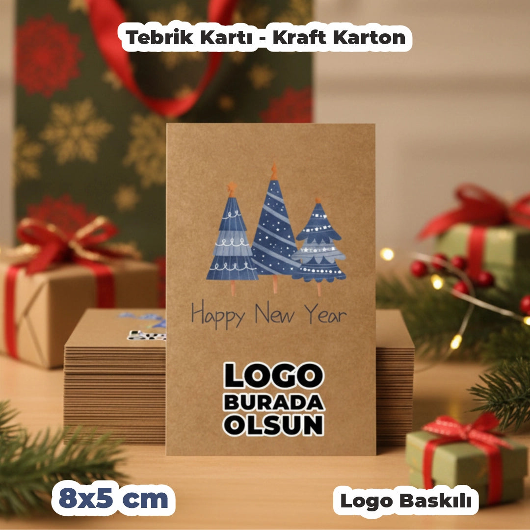 Yılbaşı Hediye Seti – Logo Baskılı Karton Çanta, Tebrik Kartı, Roller Kalem ve Spiralli Defter