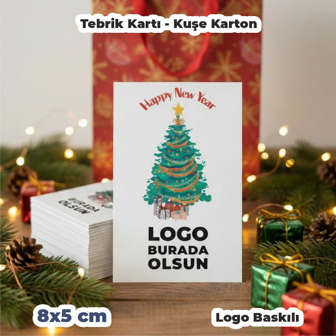 Yılbaşı Hediye Seti – Logo Baskılı Karton Çanta, Tebrik Kartı, Roller Kalem ve Spiralli Defter