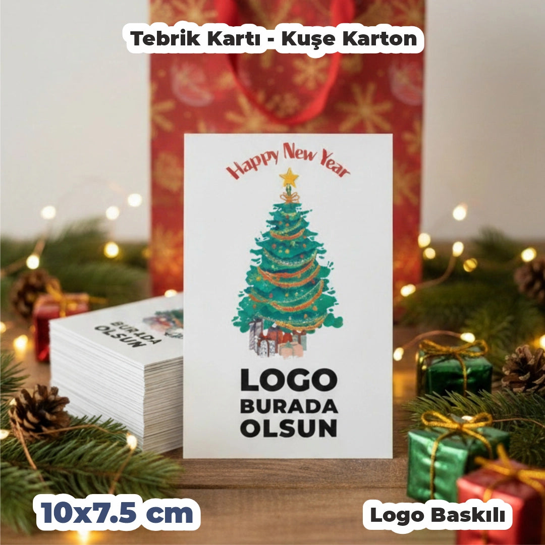 Yılbaşı Kuşe Tebrik Kartı – 19 Farklı  Tasarım - Özelleştirilebilir - 10x7.5 cm