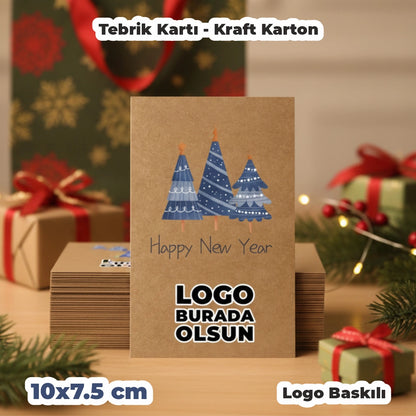Yılbaşı Kraft Tebrik Kartı – 15 Farklı  Tasarım - Özelleştirilebilir - 10x7.5 cm