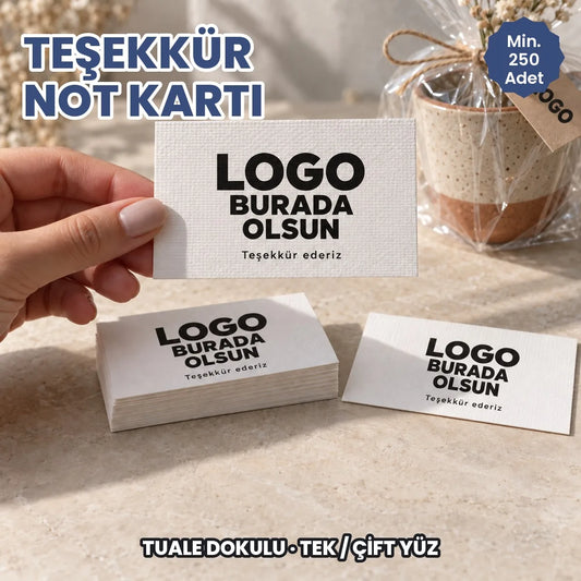 Teşekkür not kartı: logonuzun basılacağı tuale dokulu not kartları