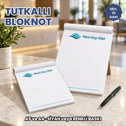 Tutkallı bloknot: logo baskılı A5 ve A4 üstten tutkallı bloknot, renkli baskılı sayfalar