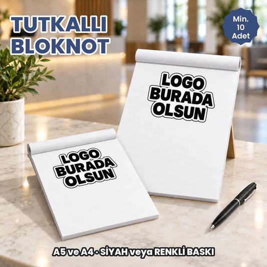 Tutkallı bloknot: logonuzun basılacağı alanları gösteren örnek görsel, logo burada olsun